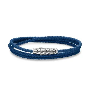 Chevron Triple Wrap Bracelet in Blue Leather with Sterling Silver, 3mm, Size Medium