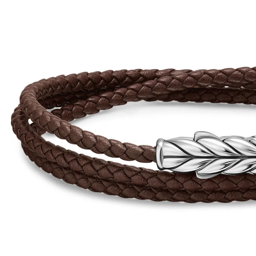 Chevron Triple Wrap Bracelet in Brown Leather with Sterling Silver, 3mm, Size Medium
