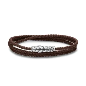 Chevron Triple Wrap Bracelet in Brown Leather with Sterling Silver, 3mm, Size Medium