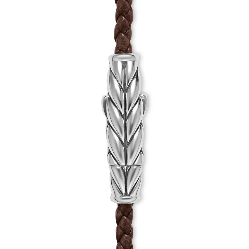 Chevron Triple Wrap Bracelet in Brown Leather with Sterling Silver, 3mm, Size Medium