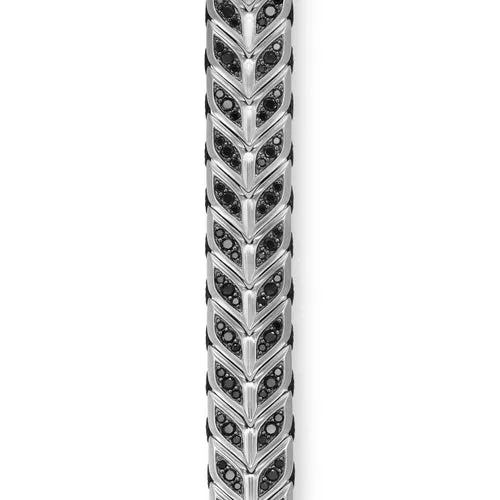 Chevron Woven Bracelet in Sterling Silver with Black Diamonds, 12mm, Size Medium