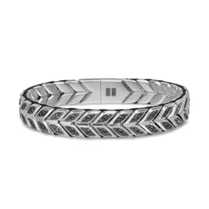 Chevron Woven Bracelet in Sterling Silver with Black Diamonds, 12mm, Size Medium