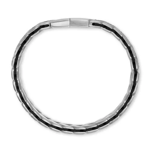 Chevron Woven Bracelet in Sterling Silver with Black Diamonds, 12mm, Size Medium