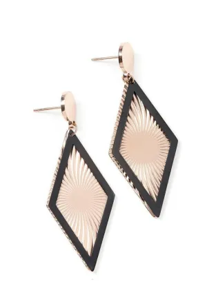 Chic Gold Diamond-shape Drop Earrings with Black Border