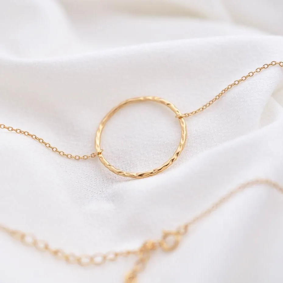Circle Necklace In Hammered Texture