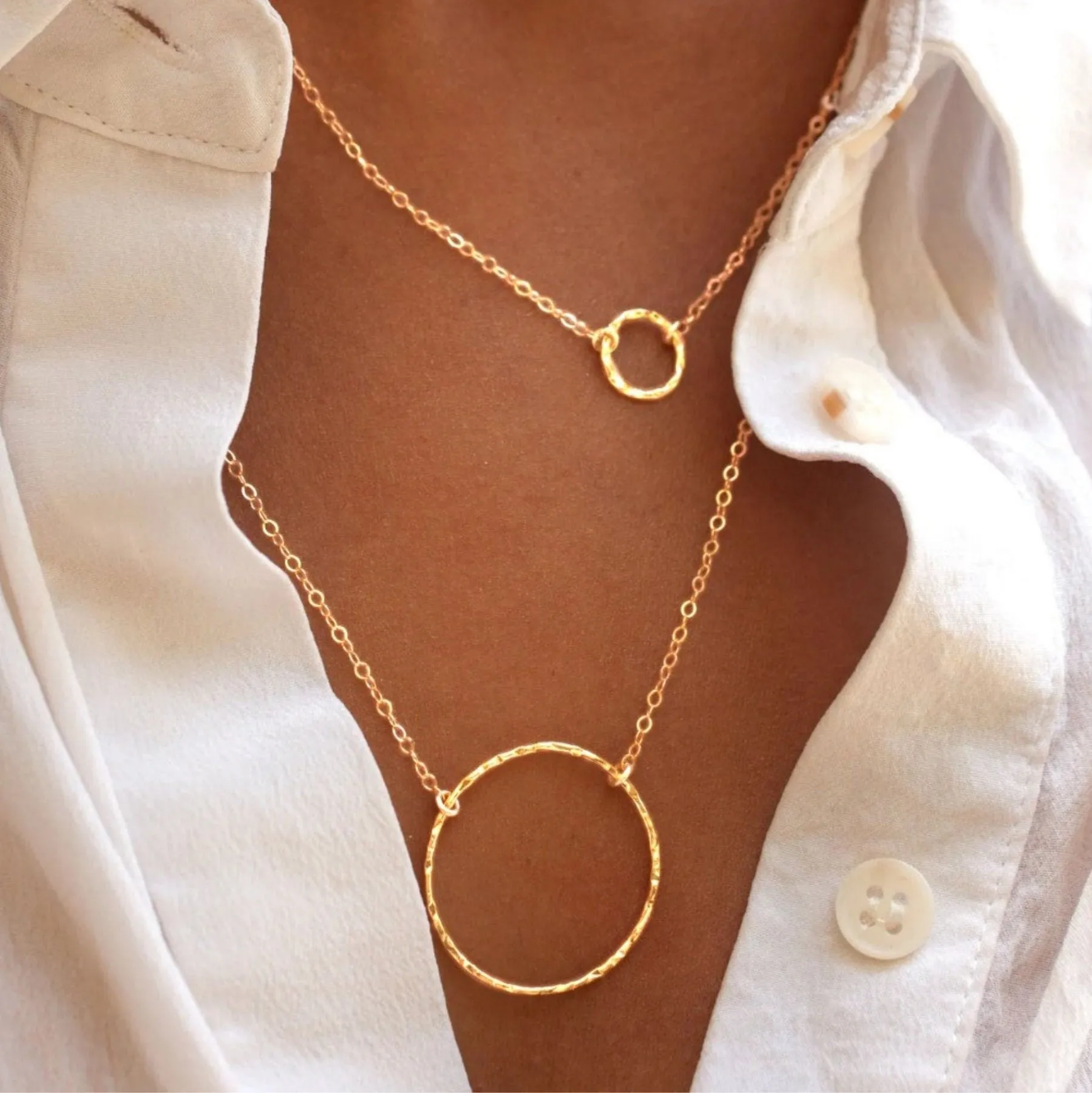 Circle Necklace In Hammered Texture