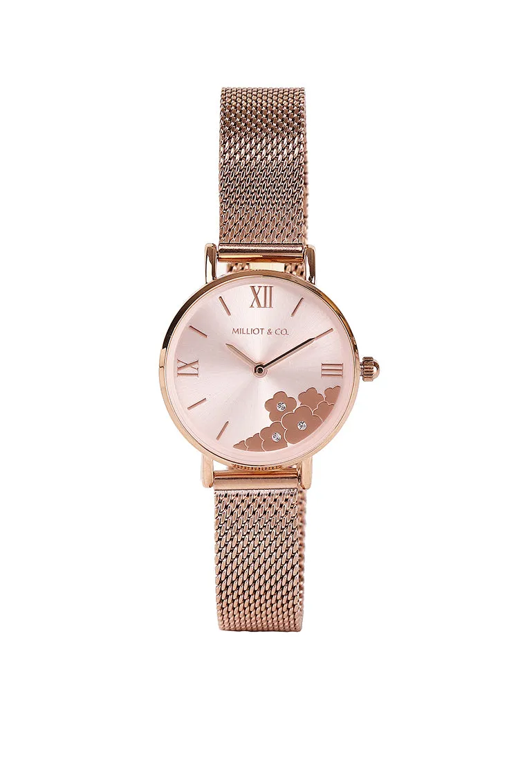 Claire Rose Gold Mesh Analog Watch (Salmon)