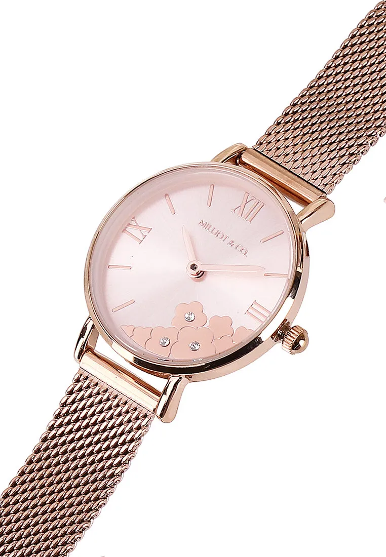 Claire Rose Gold Mesh Analog Watch (Salmon)