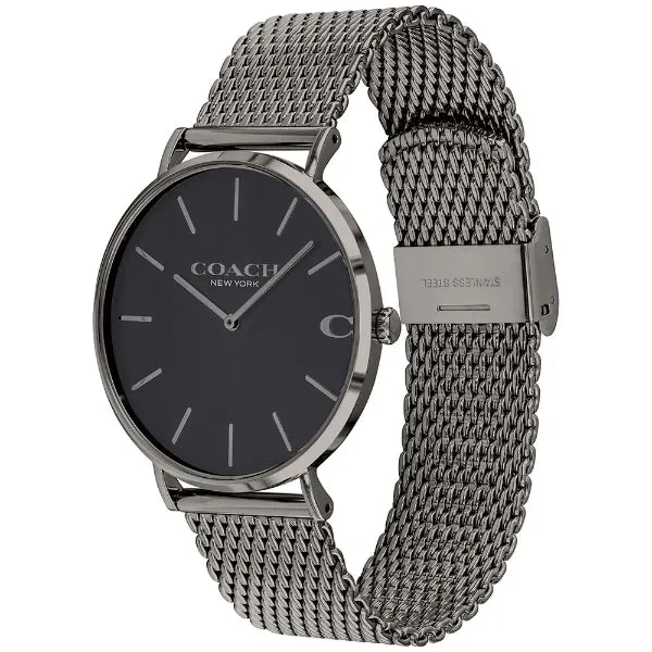 Coach Charles Grey Mesh Bracelet Black Dial Quartz Watch for Gents - 14602145