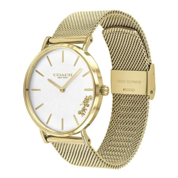 Coach Perry Gold Mesh Bracelet Silver Dial Quartz Watch for Ladies - 14503125