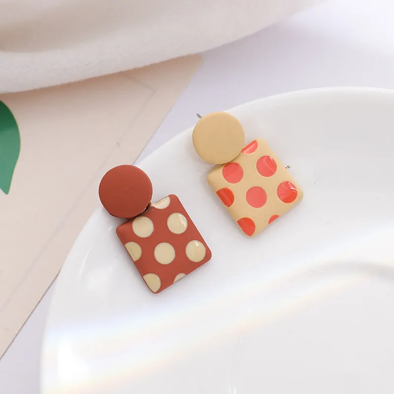 Coffee Enamel & Silver-Plated Spot Square Drop Earrings