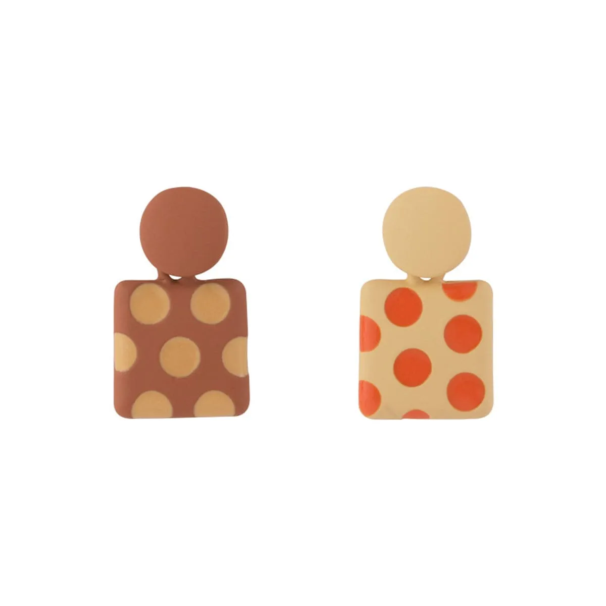 Coffee Enamel & Silver-Plated Spot Square Drop Earrings