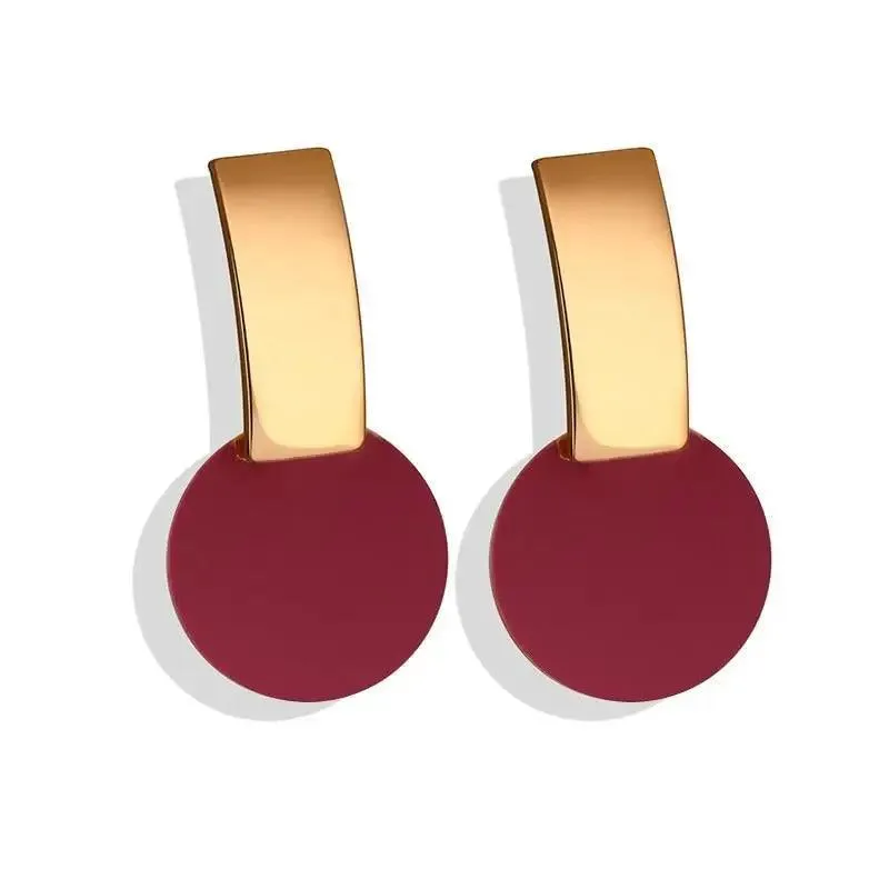 Copy of New Dazzling Small Disk Colourful Earrings For Women And Girls Acrylic Geometric Red Dangle Fashionable Unique Design Jewelry