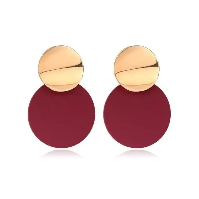 Copy of New Dazzling Small Disk Colourful Earrings For Women And Girls Acrylic Geometric Red Dangle Fashionable Unique Design Jewelry