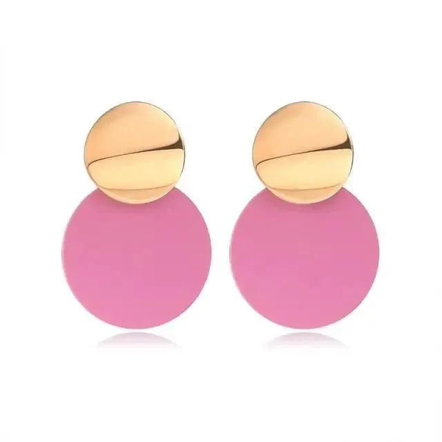 Copy of New Dazzling Small Disk Colourful Earrings For Women And Girls Acrylic Geometric Red Dangle Fashionable Unique Design Jewelry