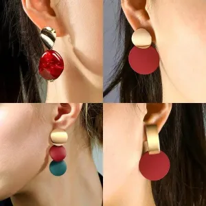 Copy of New Dazzling Small Disk Colourful Earrings For Women And Girls Acrylic Geometric Red Dangle Fashionable Unique Design Jewelry