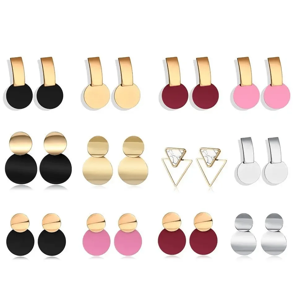 Copy of New Dazzling Small Disk Colourful Earrings For Women And Girls Acrylic Geometric Red Dangle Fashionable Unique Design Jewelry