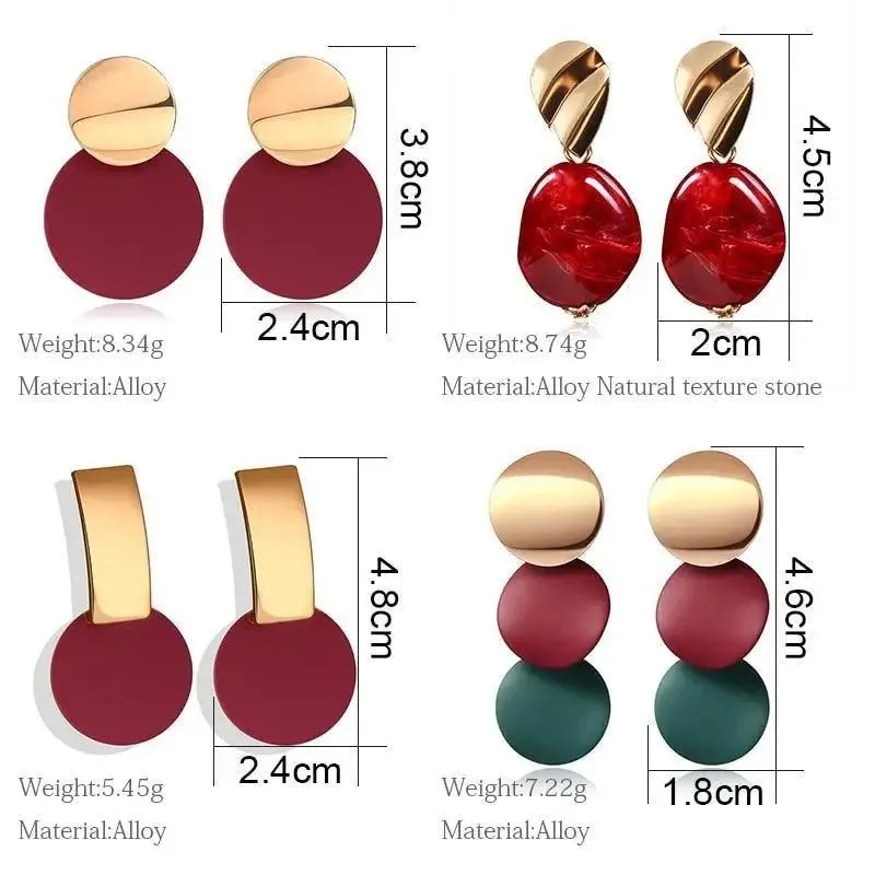 Copy of New Dazzling Small Disk Colourful Earrings For Women And Girls Acrylic Geometric Red Dangle Fashionable Unique Design Jewelry