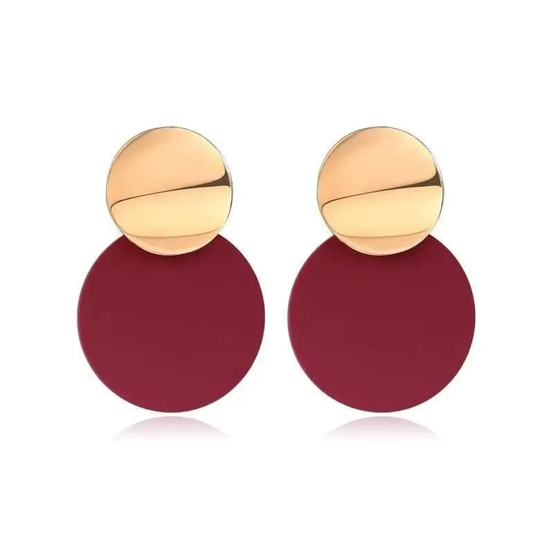 Copy of New Dazzling Small Disk Colourful Earrings For Women And Girls Acrylic Geometric Red Dangle Fashionable Unique Design Jewelry