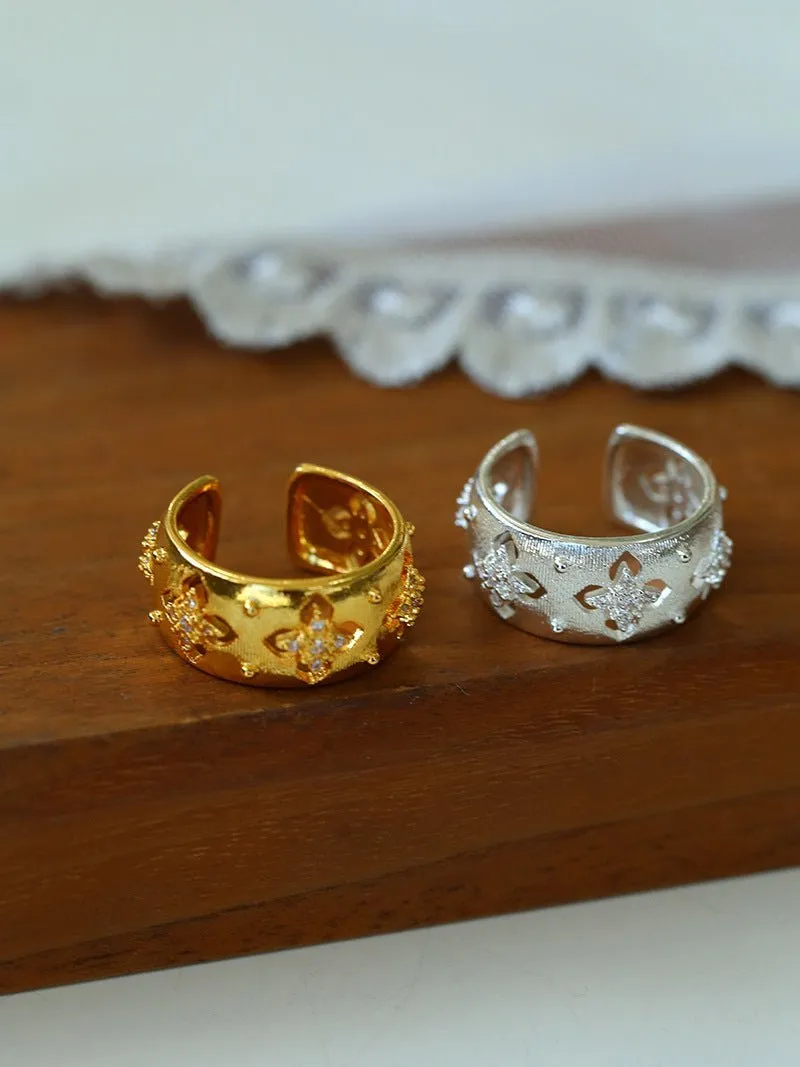 Court Style Vintage Diamond Flower Zircon Ring