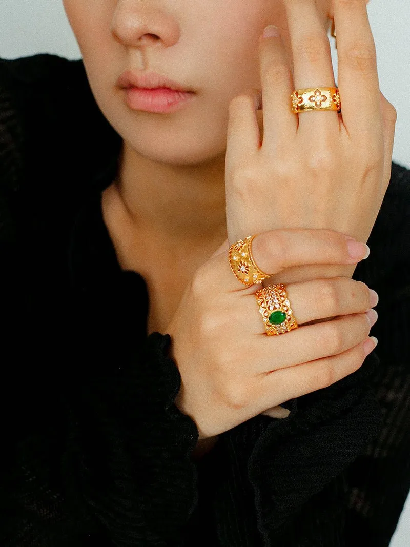 Court Style Vintage Diamond Flower Zircon Ring