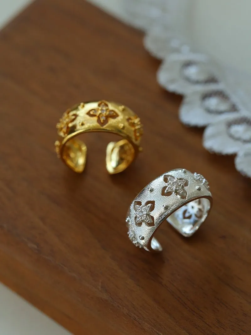 Court Style Vintage Diamond Flower Zircon Ring
