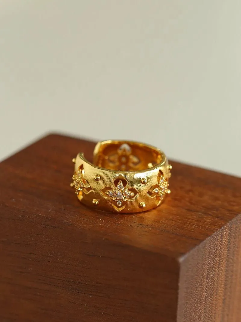 Court Style Vintage Diamond Flower Zircon Ring