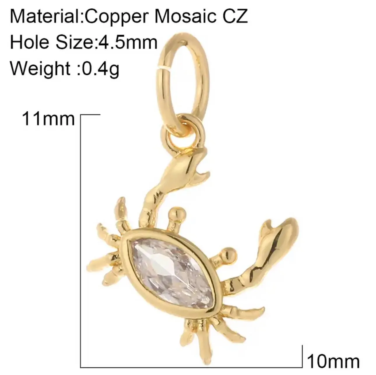 Crab Zircon Charm For Charm Bar & Charm Necklace