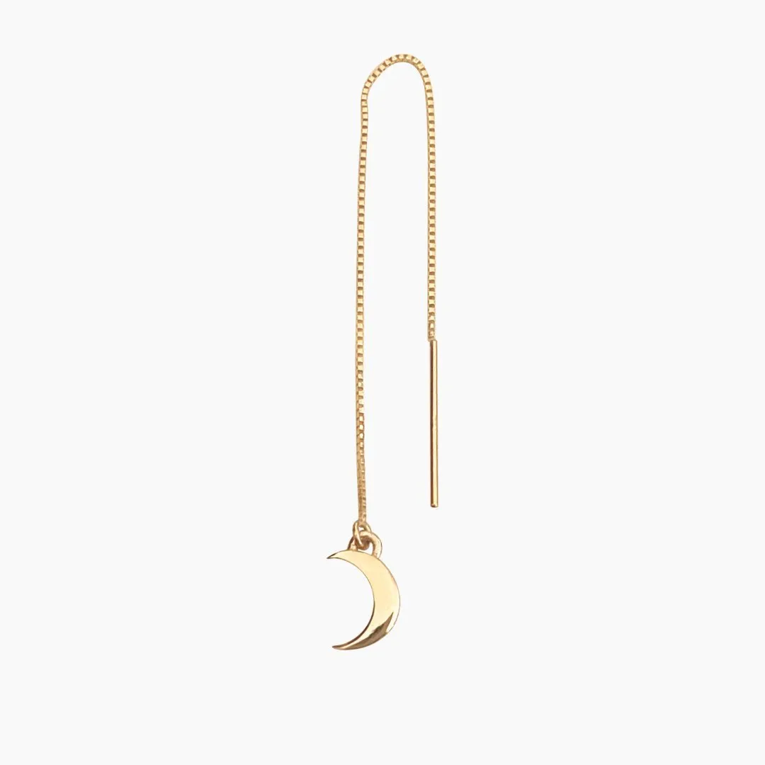 Crescent Moon Threader Earring in 14k Gold (single earring)