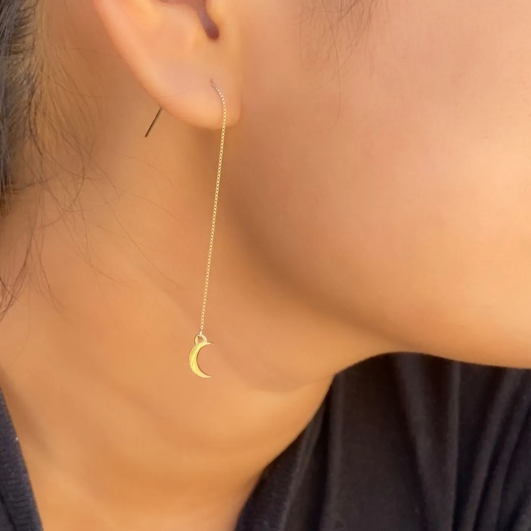 Crescent Moon Threader Earring in 14k Gold (single earring)