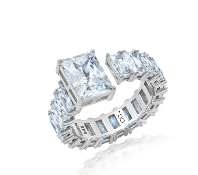 Crislu Semi Eternity Open Cocktail Ring Finished in Pure Platinum