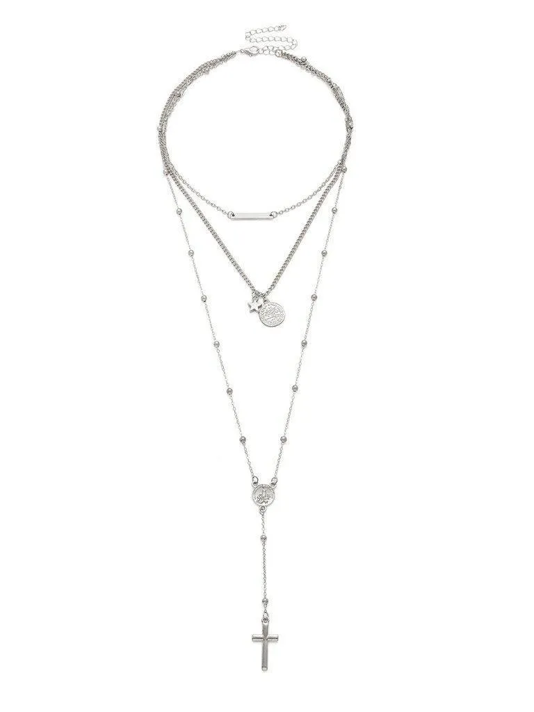 Cross & Bar Pendant Layered Necklace