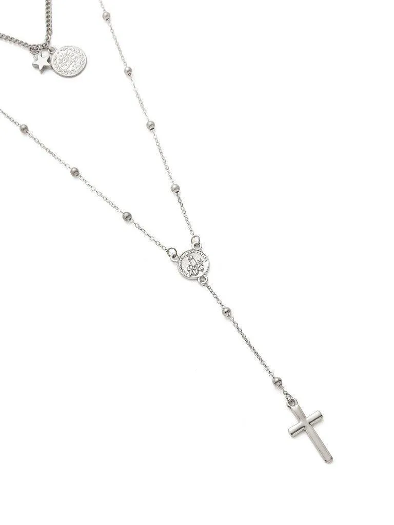 Cross & Bar Pendant Layered Necklace