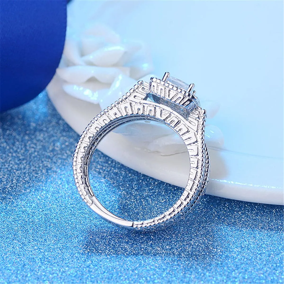 Crystal & Cubic Zirconia Princess-Cut Halo Band & Ring Set