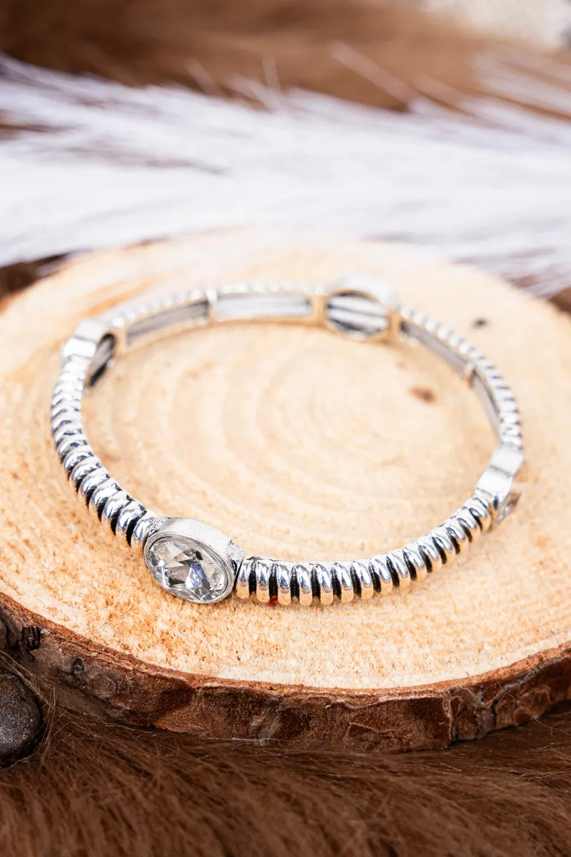 Crystal Serenade Silvertone Stretch Bracelet