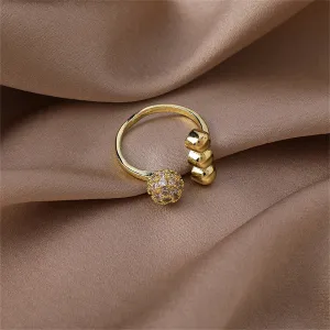 Cubic Zirconia & 18K Gold-Plated Ball Open Ring