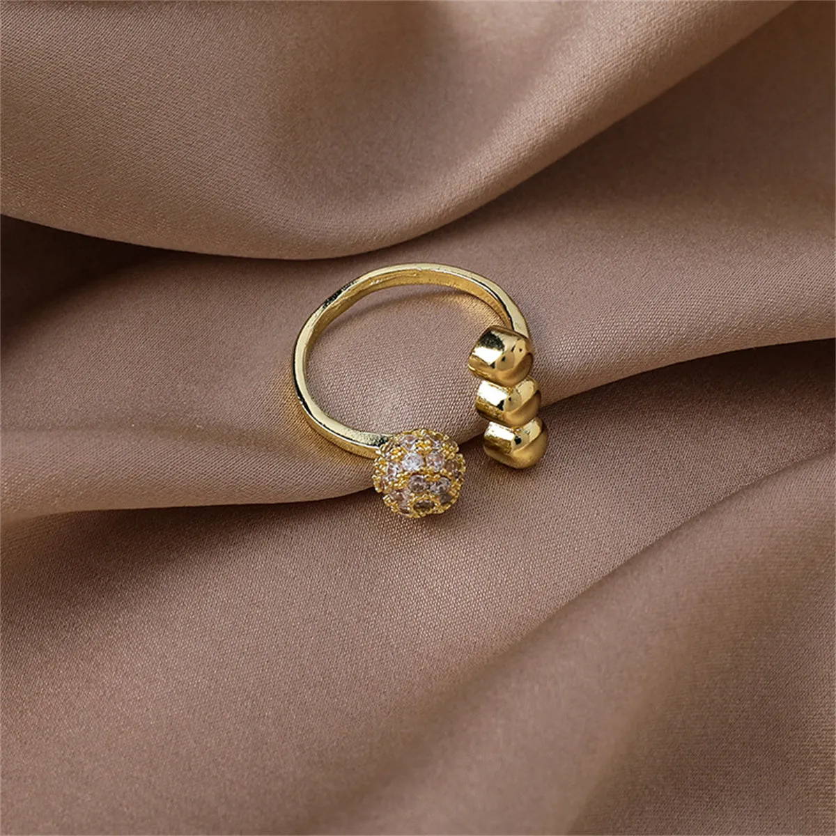 Cubic Zirconia & 18K Gold-Plated Ball Open Ring