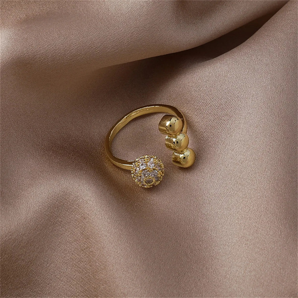 Cubic Zirconia & 18K Gold-Plated Ball Open Ring