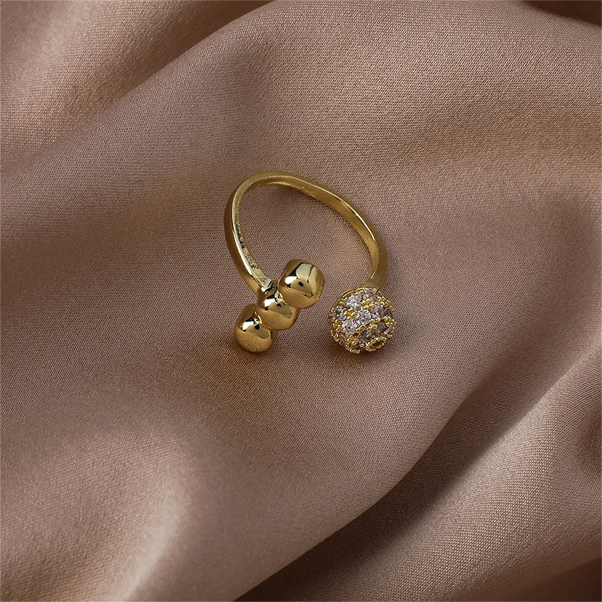 Cubic Zirconia & 18K Gold-Plated Ball Open Ring