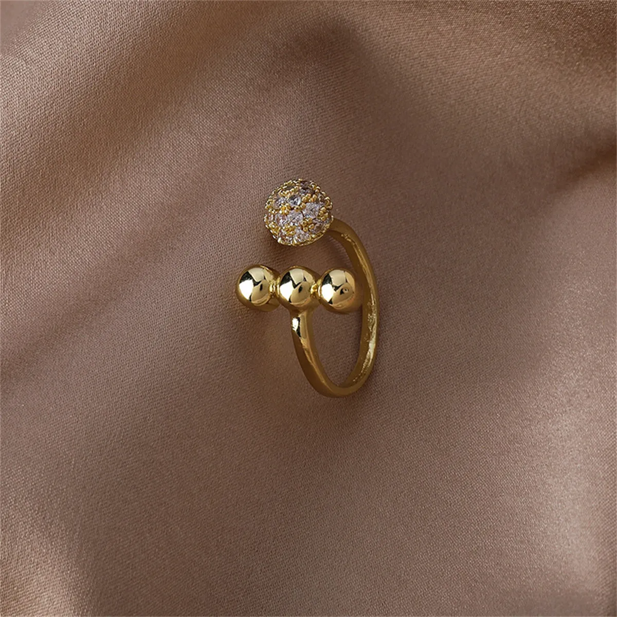 Cubic Zirconia & 18K Gold-Plated Ball Open Ring