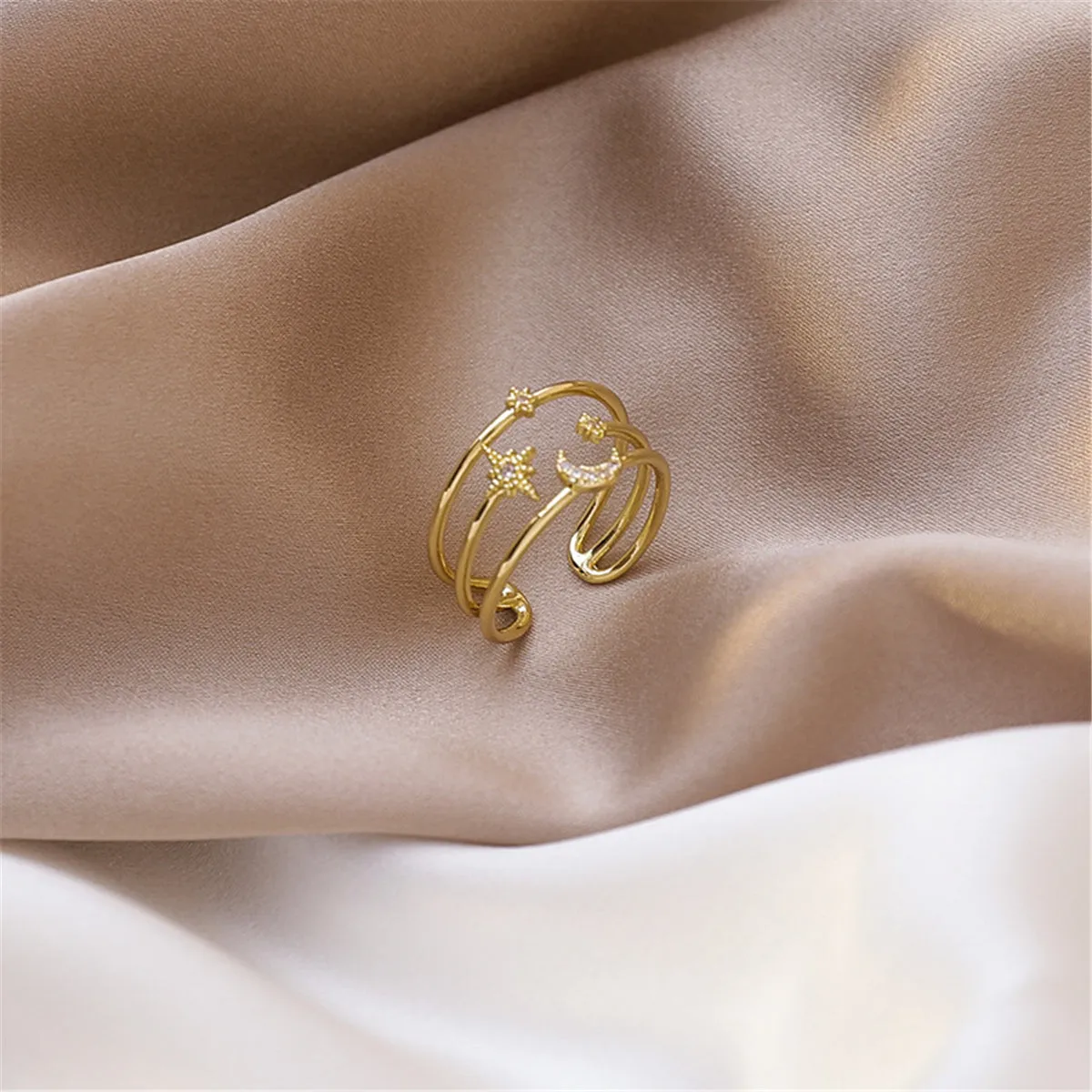 Cubic Zirconia & 18K Gold-Plated Celestial Layered Open Ring