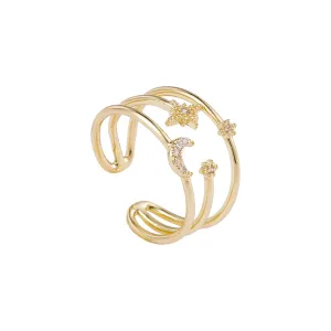 Cubic Zirconia & 18K Gold-Plated Celestial Layered Open Ring
