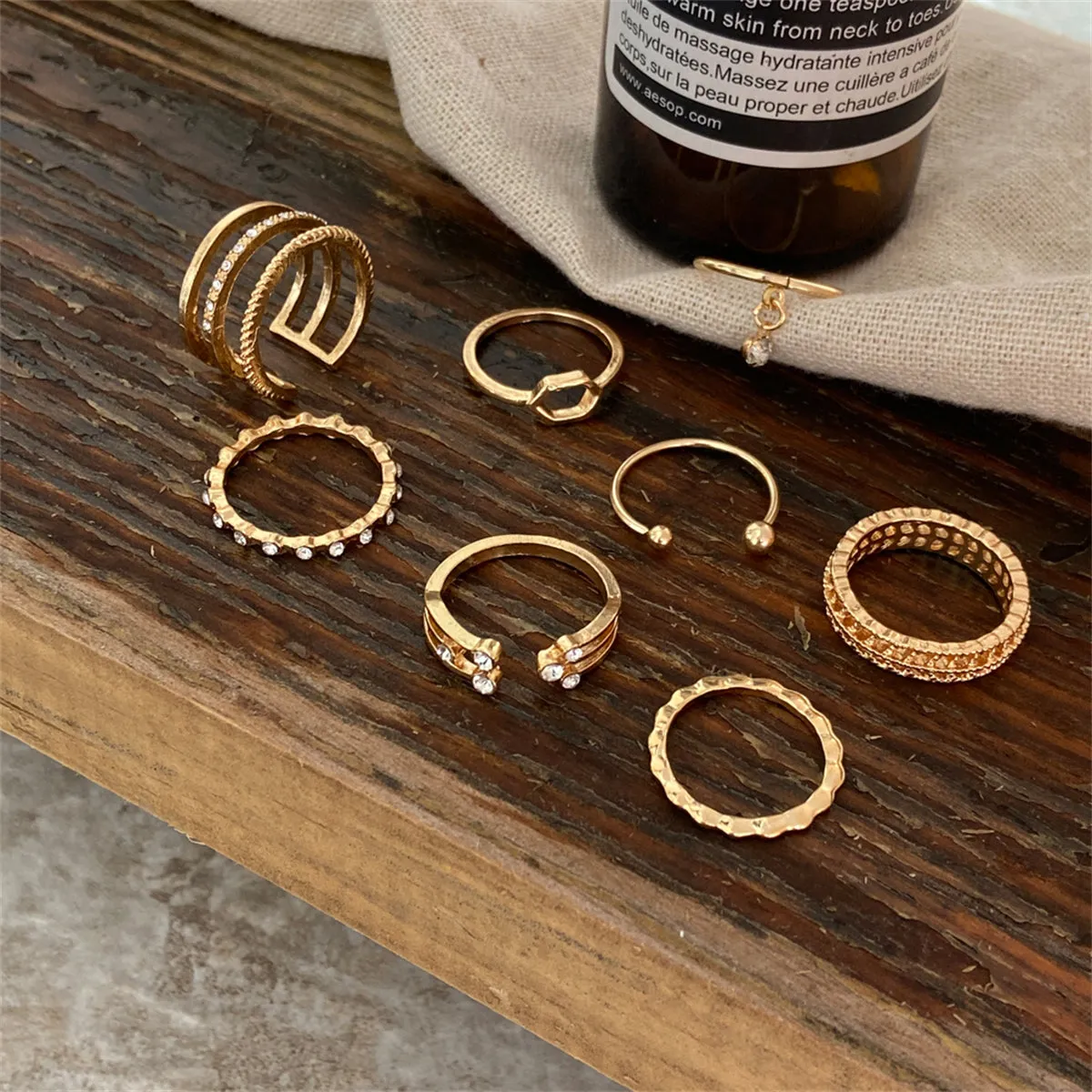 Cubic Zirconia & 18K Gold-Plated Openwork Bypass Ring Set