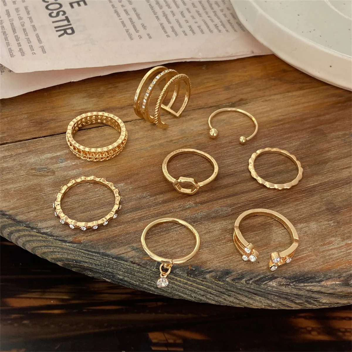 Cubic Zirconia & 18K Gold-Plated Openwork Bypass Ring Set