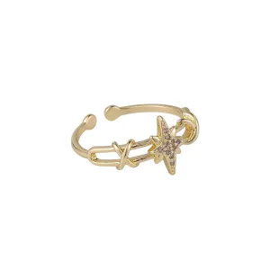 Cubic Zirconia & 18K Gold-Plated Star Open-Band Ring