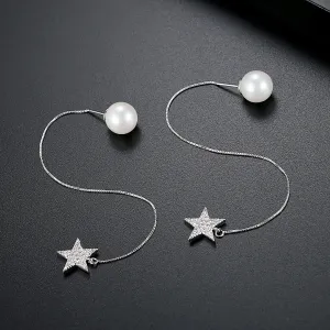 Cubic Zirconia & Pearl Silver-Plated Star Threader Earrings