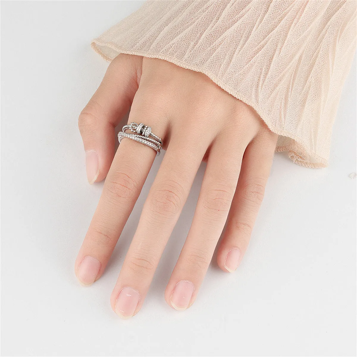 Cubic Zirconia & Silver-Plated Coil Crisscross Open Ring