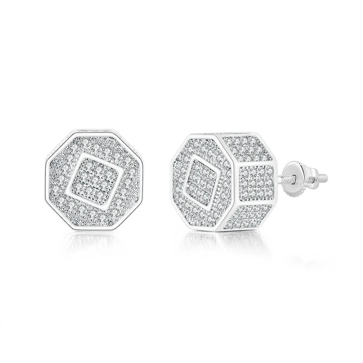 Cubic Zirconia & Silver-Plated Octagon Stud Earrings