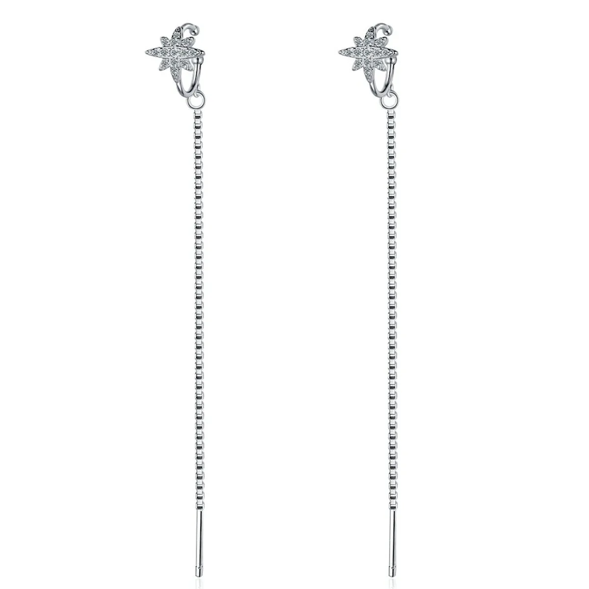 Cubic Zirconia & Silver-Plated Star Ear Cuff & Threader
