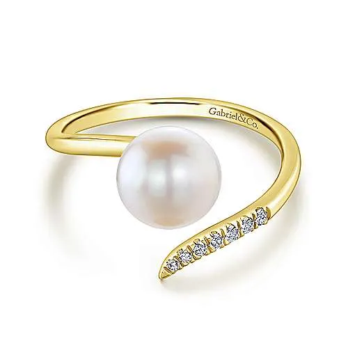 Cultured Pearl and Diamond Open Wrap Ring